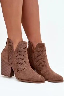 Damskie buty S.Barski Ażurowe Botki Damskie Na Słupku S.Barski HY51-060 Brązowe