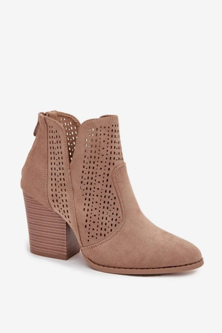 Damskie Damskie buty S.Barski Ażurowe Botki Damskie Na Słupku S.Barski HY51-060 Beżowe