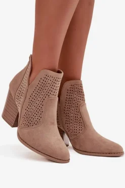 Damskie Damskie buty S.Barski Ażurowe Botki Damskie Na Słupku S.Barski HY51-060 Beżowe