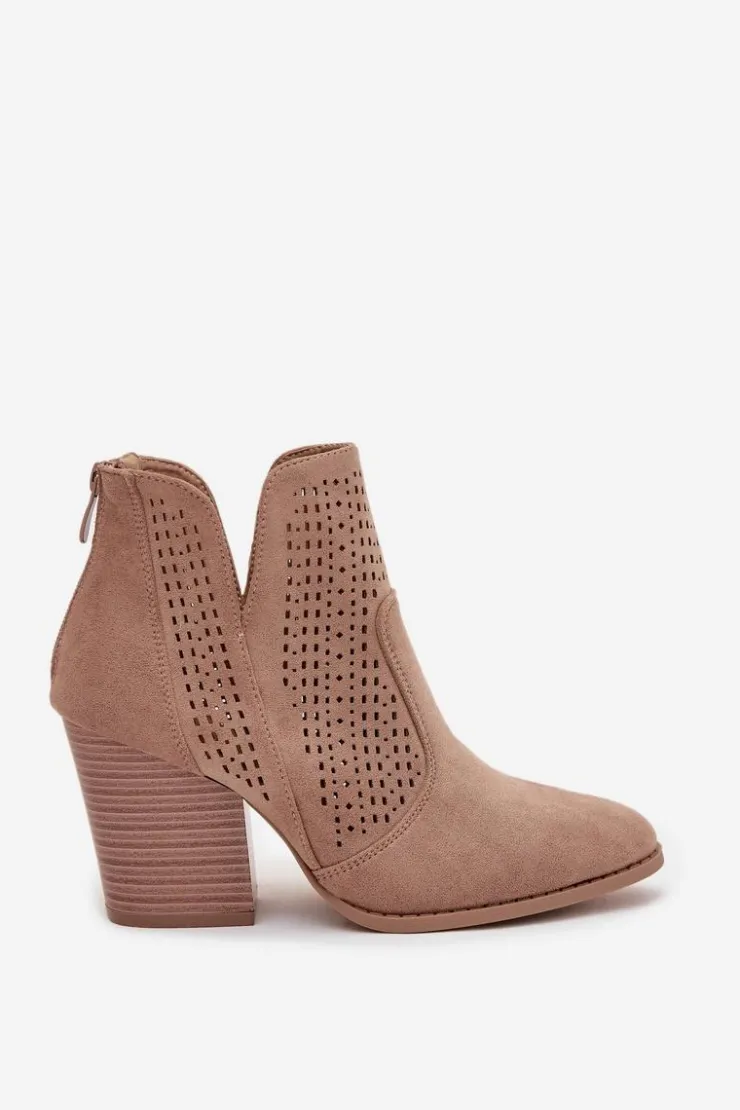 Damskie Damskie buty S.Barski Ażurowe Botki Damskie Na Słupku S.Barski HY51-060 Beżowe