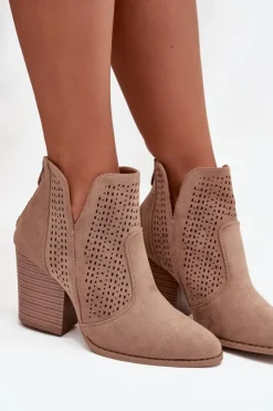 Damskie Damskie buty S.Barski Ażurowe Botki Damskie Na Słupku S.Barski HY51-060 Beżowe