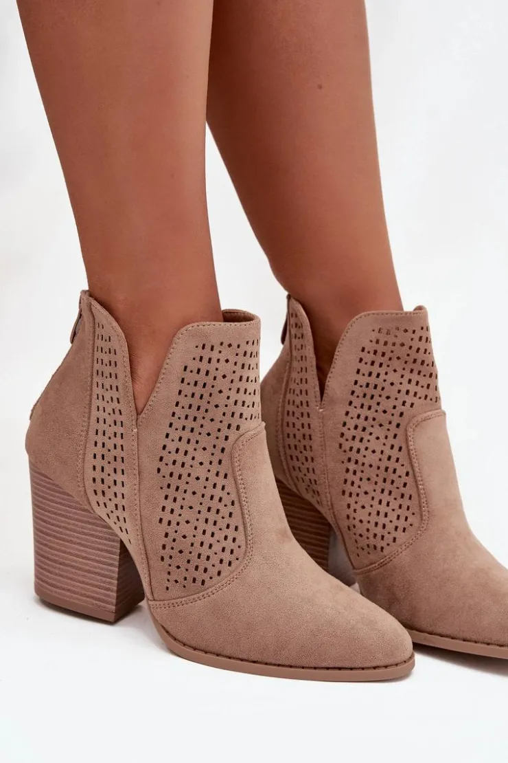 Damskie Damskie buty S.Barski Ażurowe Botki Damskie Na Słupku S.Barski HY51-060 Beżowe