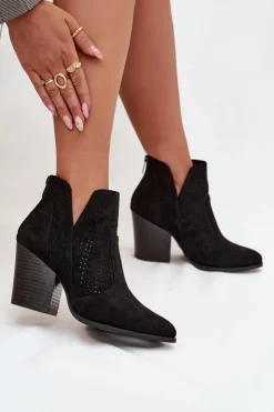 Damskie buty S.Barski Botki Na Słupku|Botki Ażurowe*Ażurowe Botki Damskie Na Słupku S.Barski HY51-060 Czarne Czarny