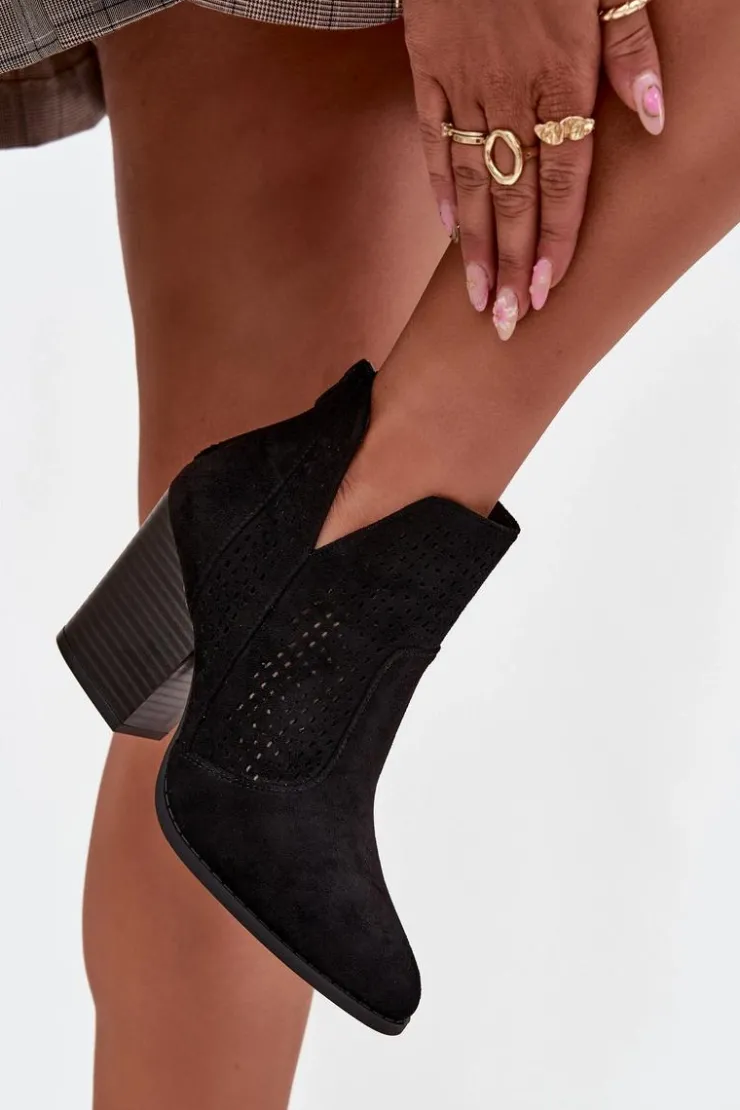Damskie buty S.Barski Botki Na Słupku|Botki Ażurowe*Ażurowe Botki Damskie Na Słupku S.Barski HY51-060 Czarne Czarny