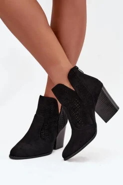 Damskie buty S.Barski Botki Na Słupku|Botki Ażurowe*Ażurowe Botki Damskie Na Słupku S.Barski HY51-060 Czarne Czarny