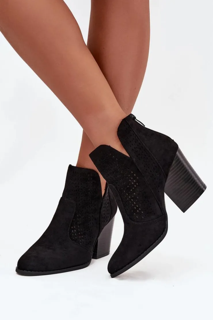 Damskie buty S.Barski Botki Na Słupku|Botki Ażurowe*Ażurowe Botki Damskie Na Słupku S.Barski HY51-060 Czarne Czarny