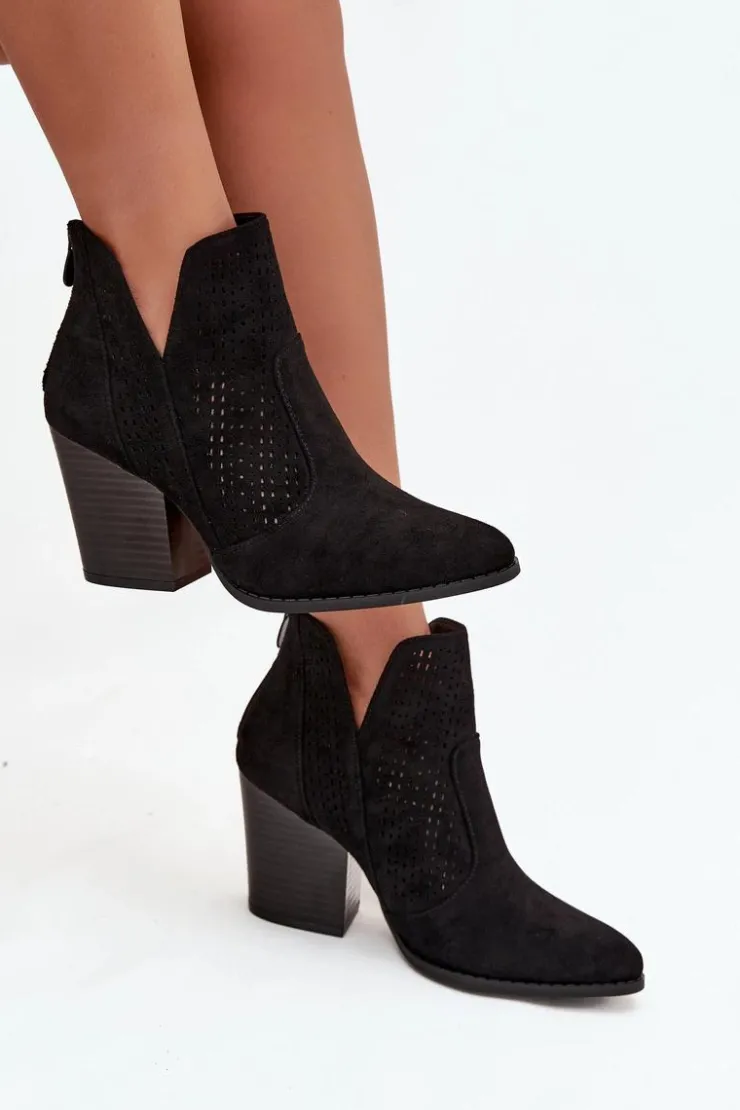 Damskie buty S.Barski Botki Na Słupku|Botki Ażurowe*Ażurowe Botki Damskie Na Słupku S.Barski HY51-060 Czarne Czarny