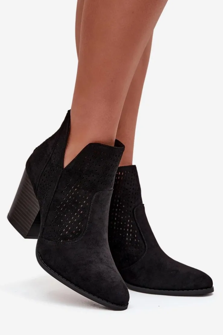 Damskie buty S.Barski Botki Na Słupku|Botki Ażurowe*Ażurowe Botki Damskie Na Słupku S.Barski HY51-060 Czarne Czarny