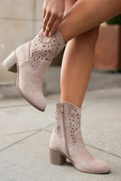 Damskie buty S.Barski Botki Na Słupku|Botki Ażurowe*Ażurowe Botki Kowbojki Damskie Na Obcasie S.Barski HY51-125 Beżowe Beżowy