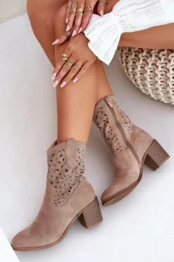 Damskie buty S.Barski Botki Na Słupku|Botki Ażurowe*Ażurowe Botki Kowbojki Damskie Na Obcasie S.Barski HY51-125 Beżowe Beżowy