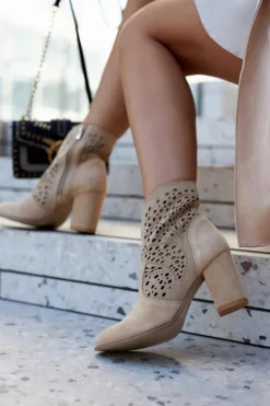 Boto Botki Wiosenne|Botki Na Słupku*Ażurowe Botki Lewski Shoes 3166 Beżowe