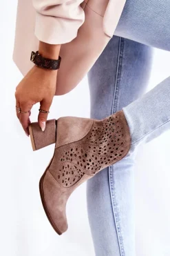 Damskie Boto Ażurowe Botki Lewski Shoes 3166 Cappucino