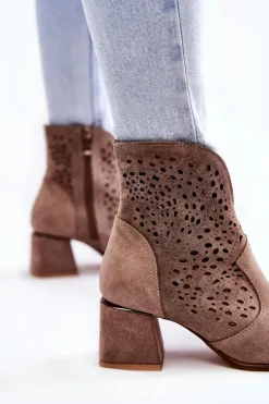 Damskie Boto Ażurowe Botki Lewski Shoes 3166 Cappucino