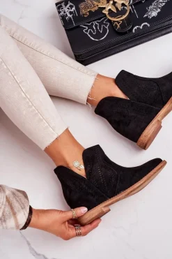 Hot Boto Ażurowe Botki Na Koturnie Czarne Melanie