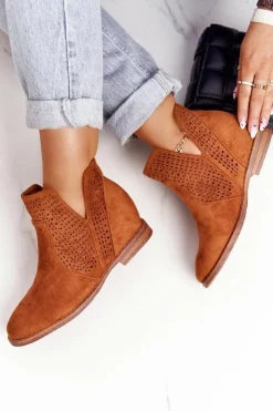 Damskie Damskie buty S.Barski Ażurowe Botki Na Koturnie S.Barski Camel