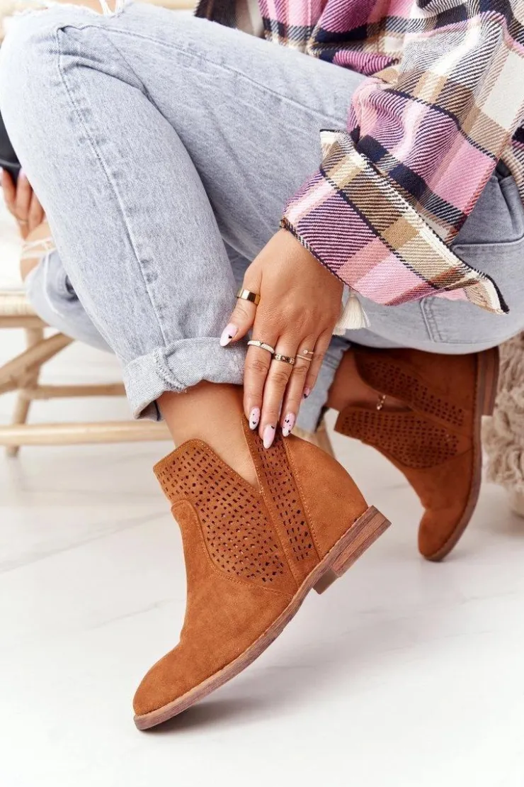 Damskie Damskie buty S.Barski Ażurowe Botki Na Koturnie S.Barski Camel