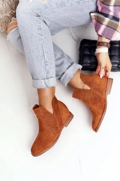 Damskie Damskie buty S.Barski Ażurowe Botki Na Koturnie S.Barski Camel