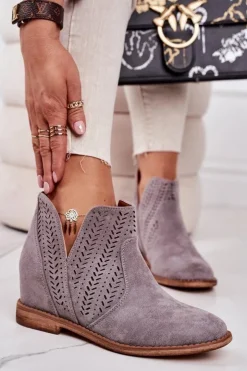 Boto Botki Wiosenne|Botki Na Koturnie*Ażurowe Botki Na Koturnie Szare Melanie