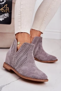 Boto Botki Wiosenne|Botki Na Koturnie*Ażurowe Botki Na Koturnie Szare Melanie
