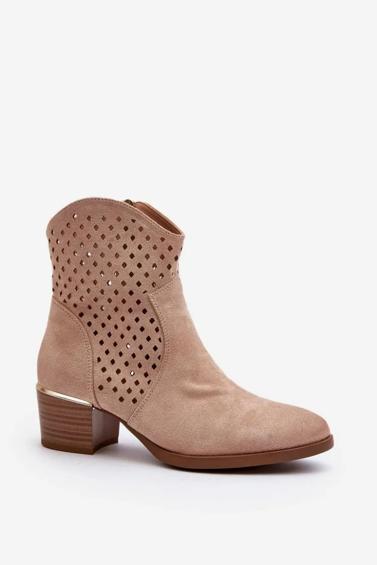 Hot Buty damskie Vinceza Ażurowe Botki Na Niskim Obcasie Beżowe Cilvana