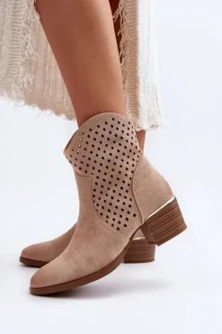 Hot Buty damskie Vinceza Ażurowe Botki Na Niskim Obcasie Beżowe Cilvana