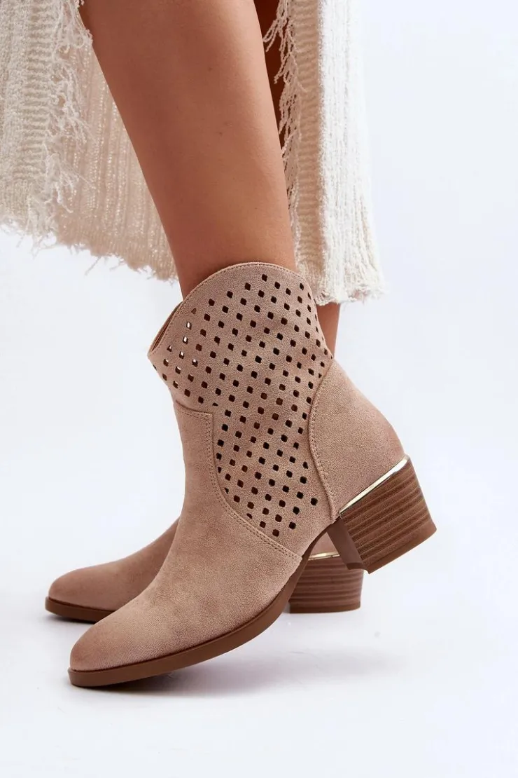 Hot Buty damskie Vinceza Ażurowe Botki Na Niskim Obcasie Beżowe Cilvana