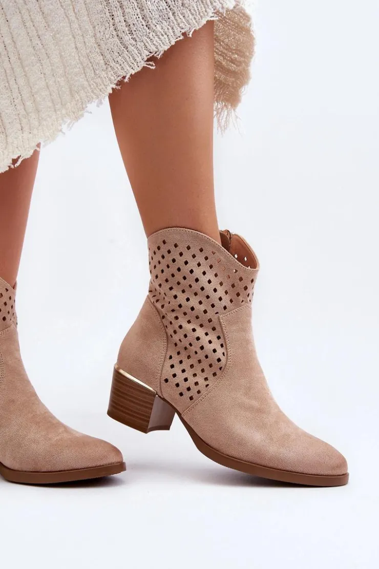 Hot Buty damskie Vinceza Ażurowe Botki Na Niskim Obcasie Beżowe Cilvana