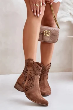 Zazoo Botki Na Słupku|Botki Ażurowe*Ażurowe Botki Na Płaskim Obcasie Zamszowe Lewski 3305/2 Brązowe