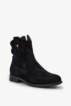 Damskie buty S.Barski Botki Ażurowe|Botki Płaskie*Ażurowe Botki Na Płaskim Obcasie S.Barski HY51-063 Czarne Czarny