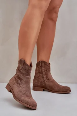 Outlet Damskie buty S.Barski Ażurowe Botki Na Płaskim Obcasie S.Barski HY51-063 Brązowe