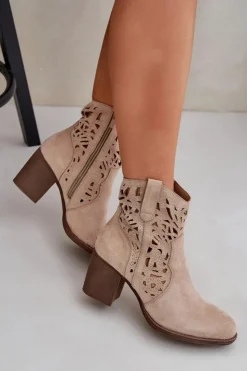Boto Botki Ażurowe|Brązowe I Beżowe Botki*Ażurowe Botki Na Słupkowym Obcasie Beżowe Nurissa