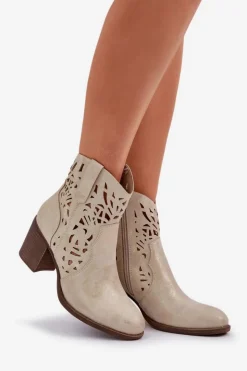 New Boto Ażurowe Botki Na Słupkowym Obcasie Złote Nurissa