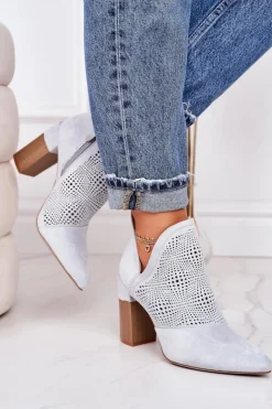 Discount Boto Ażurowe Botki Na Słupku Jasnoszare Michelle