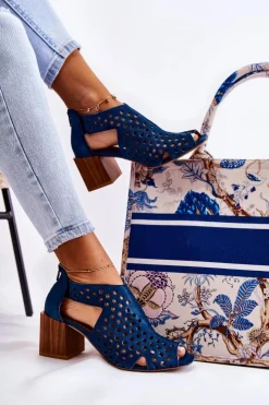 Damskie Maciejka Ażurowe Botki Na Słupku 04593-17 Granatowe
