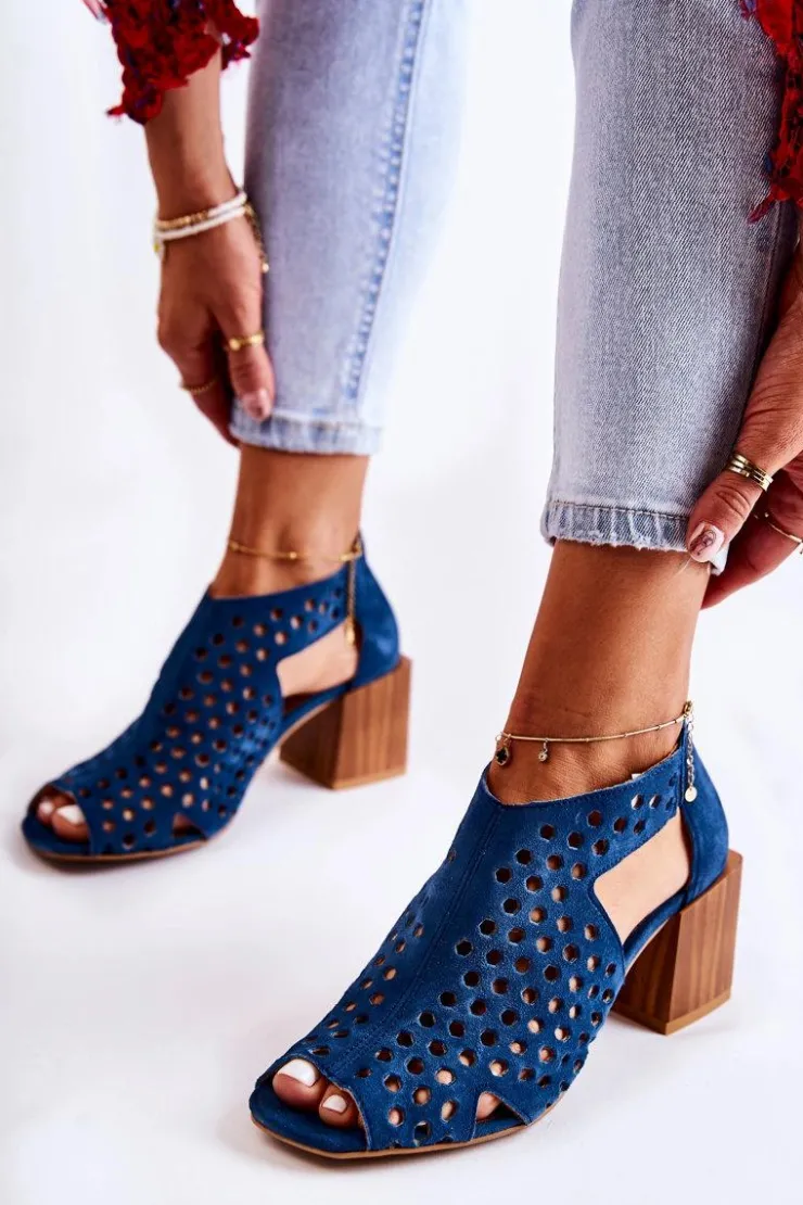 Damskie Maciejka Ażurowe Botki Na Słupku 04593-17 Granatowe