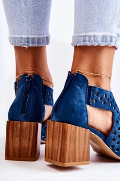 Damskie Maciejka Ażurowe Botki Na Słupku 04593-17 Granatowe