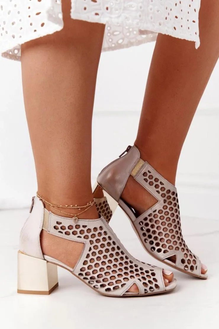 Outlet Maciejka Ażurowe Botki Na Słupku 04593-25 Złote Przecierane