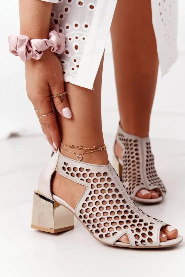 Outlet Maciejka Ażurowe Botki Na Słupku 04593-25 Złote Przecierane