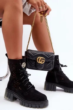 Sale Boto Ażurowe Botki Workery Czarne Ideally