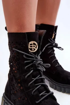 Sale Boto Ażurowe Botki Workery Czarne Ideally