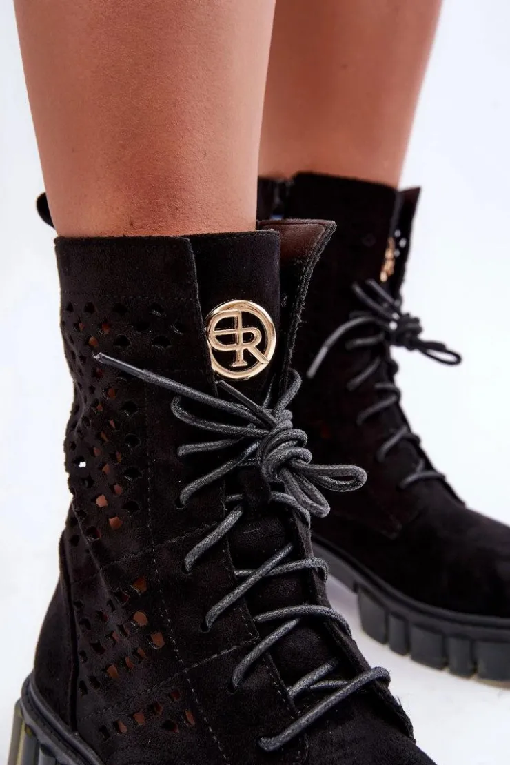 Sale Boto Ażurowe Botki Workery Czarne Ideally