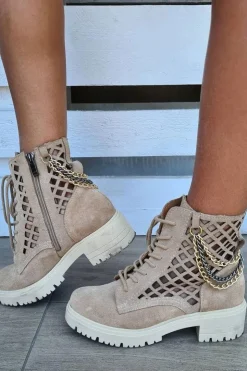 Sale Boto Ażurowe Botki Workery Lewski Shoes 3030-0 Piaskowe