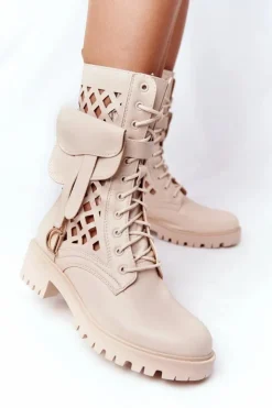 Discount Boto Ażurowe Botki Z Nerką Beżowe Rock Star