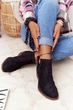 Boto Botki Wiosenne|Czarne Botki*Ażurowe Botki Z Wycięciami Czarne Clever