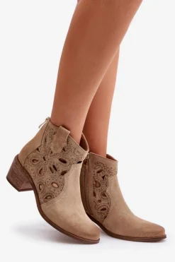 Hot Boto Ażurowe Botki Zamszowe Lewski Shoes 3170/2 Beżowe