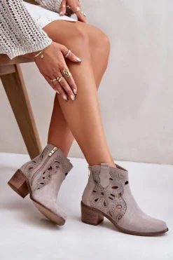 Boto Botki Wiosenne|Botki Ażurowe*Ażurowe Botki Zamszowe Lewski Shoes 3170/2 Cappucino