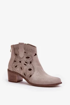 Boto Botki Wiosenne|Botki Ażurowe*Ażurowe Botki Zamszowe Lewski Shoes 3170/2 Cappucino