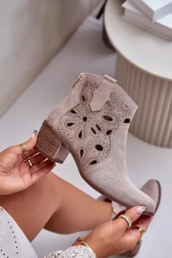 Boto Botki Wiosenne|Botki Ażurowe*Ażurowe Botki Zamszowe Lewski Shoes 3170/2 Cappucino