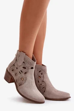 Boto Botki Wiosenne|Botki Ażurowe*Ażurowe Botki Zamszowe Lewski Shoes 3170/2 Cappucino