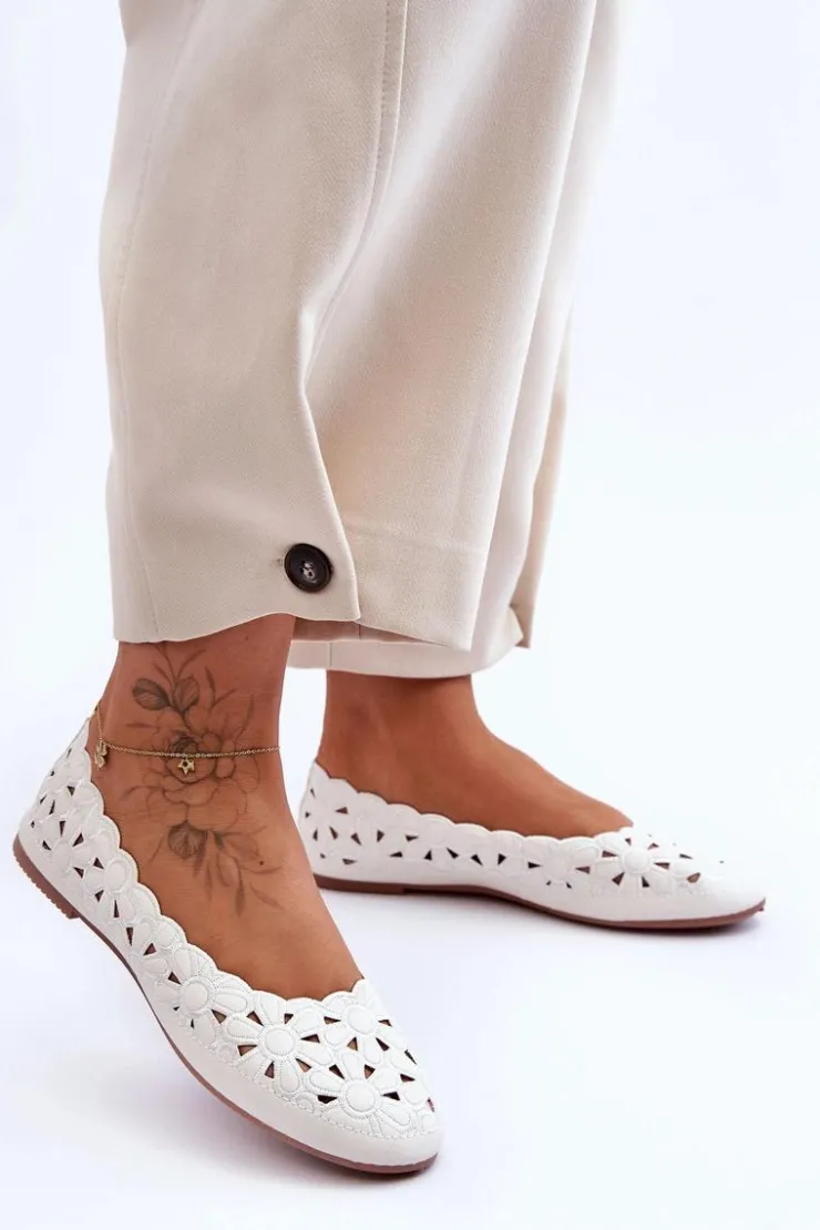 Evento Baleriny Klasyczne*Ażurowe Błyszczące Baleriny Damskie Białe Visionary Biały